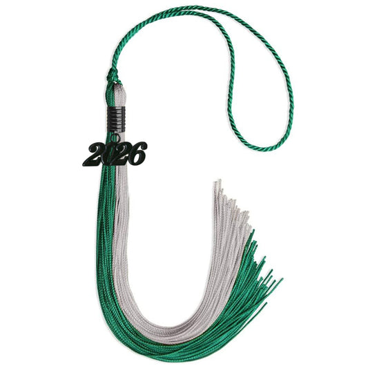 Emerald Green/Grey Graduation Tassel with Black Bling Charm by Wholesale Grad Supply