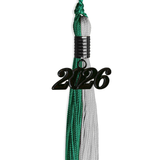 Emerald Green/Grey Graduation Tassel with Black Bling Charm by Wholesale Grad Supply