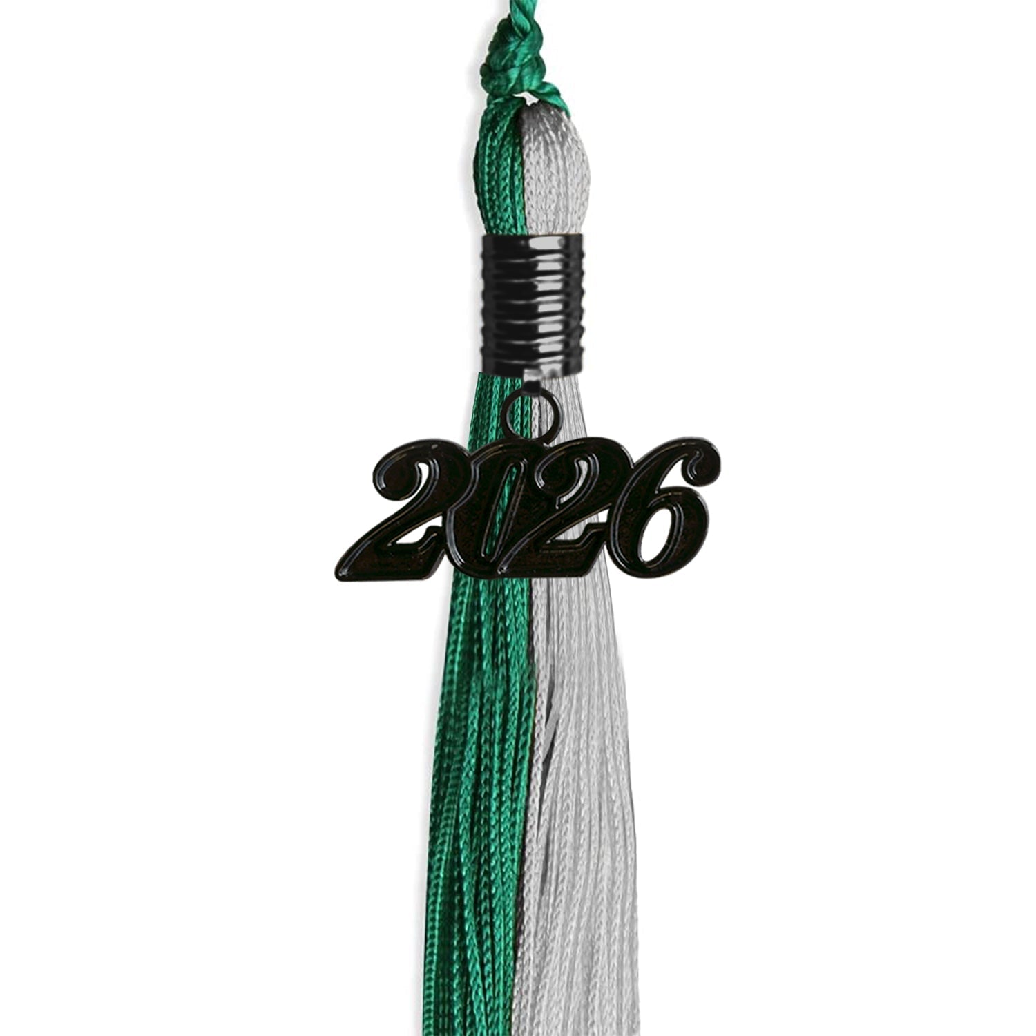 Emerald Green/Grey Graduation Tassel with Black Bling Charm by Wholesale Grad Supply