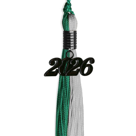 Emerald Green/Grey Graduation Tassel with Black Bling Charm by Wholesale Grad Supply