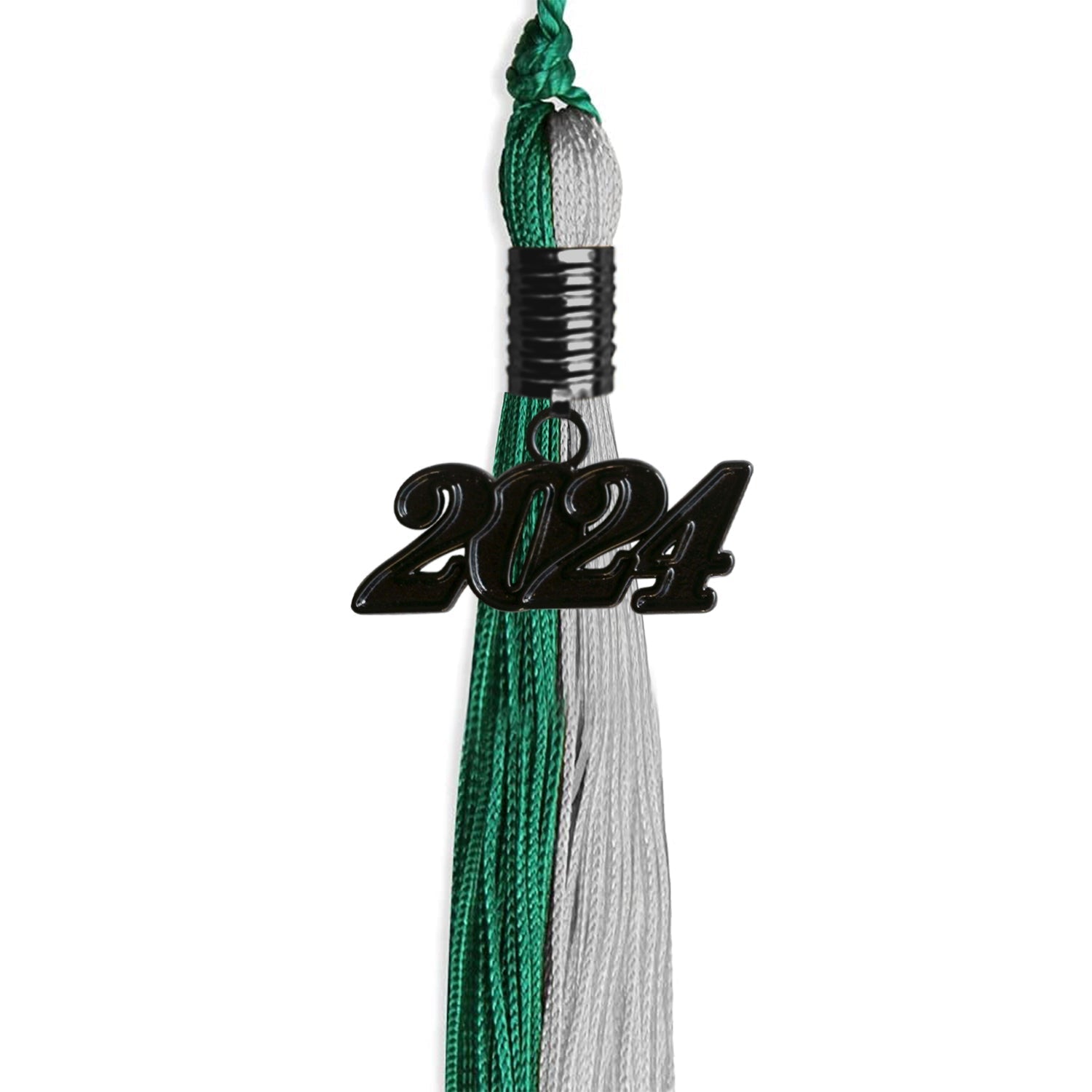 Emerald Green/Grey Graduation Tassel with Black Bling Charm by Wholesale Grad Supply