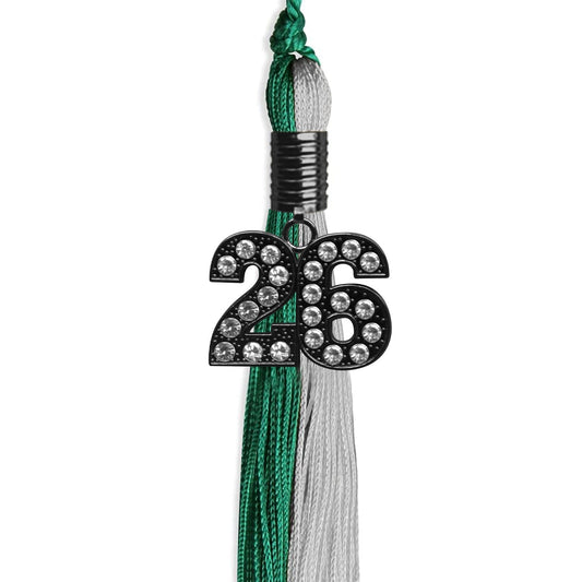 Emerald Green/Grey Graduation Tassel with Black Bling Charm by Wholesale Grad Supply
