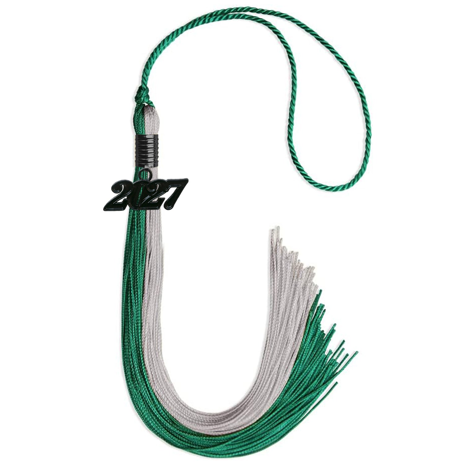 Emerald Green/Grey Graduation Tassel with Black Bling Charm by Wholesale Grad Supply