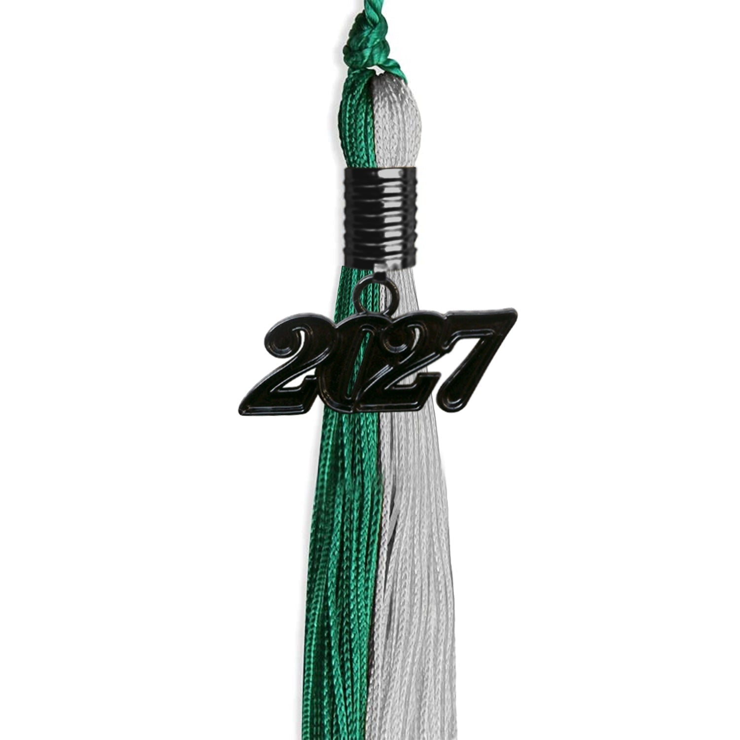 Emerald Green/Grey Graduation Tassel with Black Bling Charm by Wholesale Grad Supply
