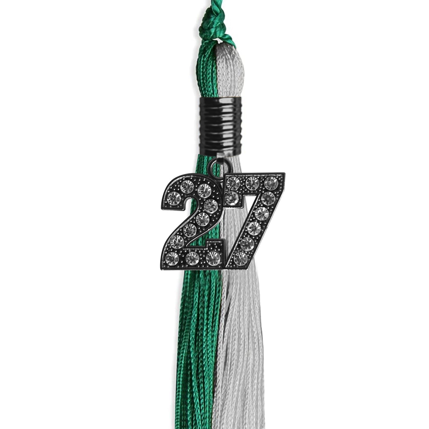 Emerald Green/Grey Graduation Tassel with Black Bling Charm by Wholesale Grad Supply