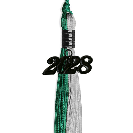 Emerald Green/Grey Graduation Tassel with Black Bling Charm by Wholesale Grad Supply