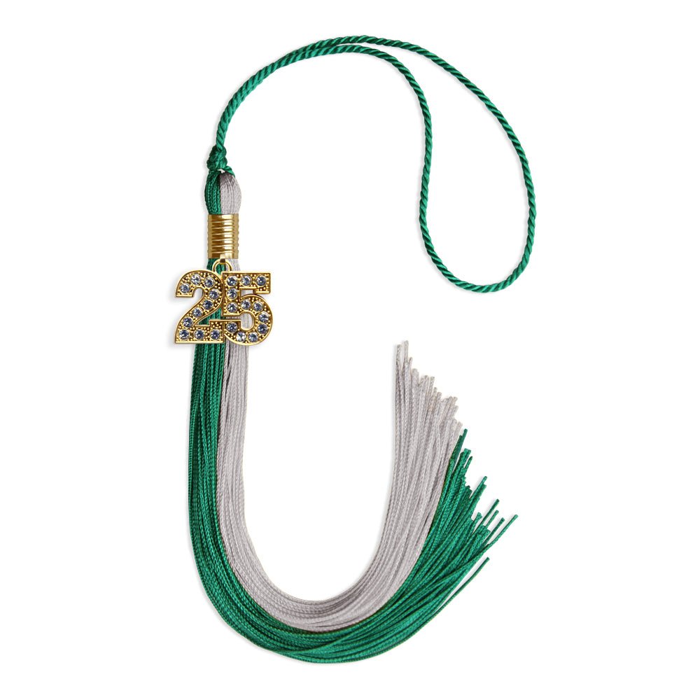 Emerald Green/Grey Graduation Tassel with Gold Bling Charm by Wholesale Grad Supply