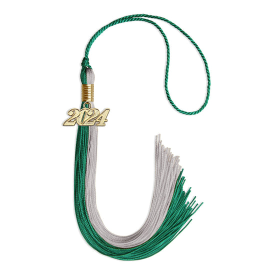 Emerald Green/Grey Graduation Tassel with Gold Bling Charm by Wholesale Grad Supply