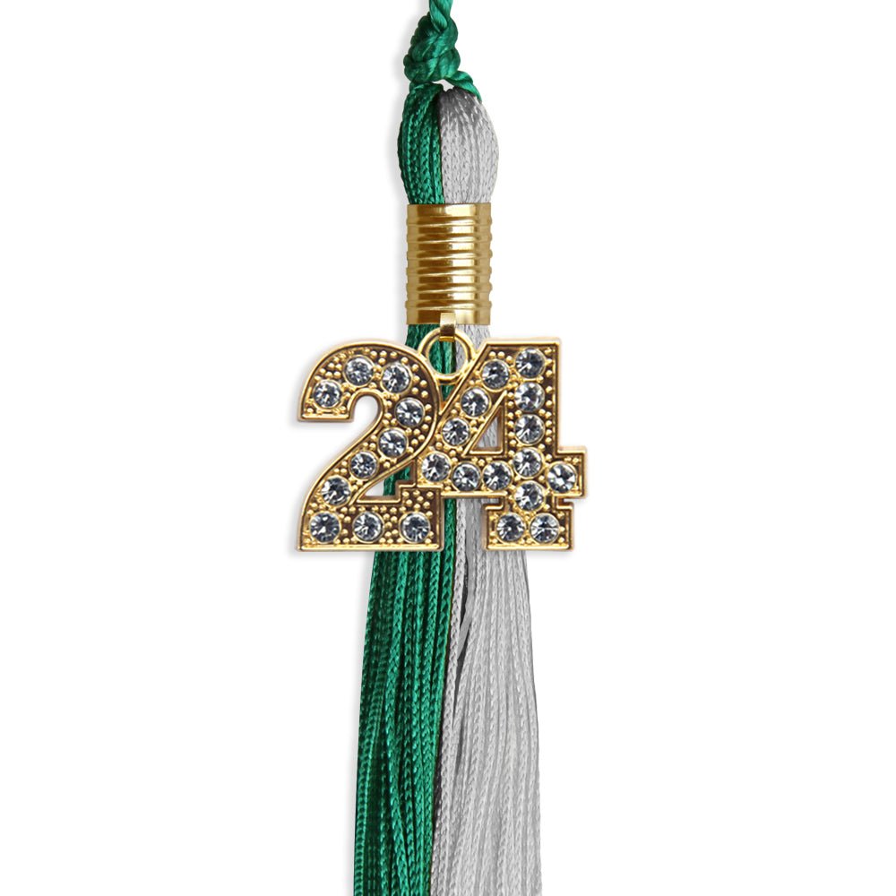 Emerald Green/Grey Graduation Tassel with Gold Bling Charm by Wholesale Grad Supply
