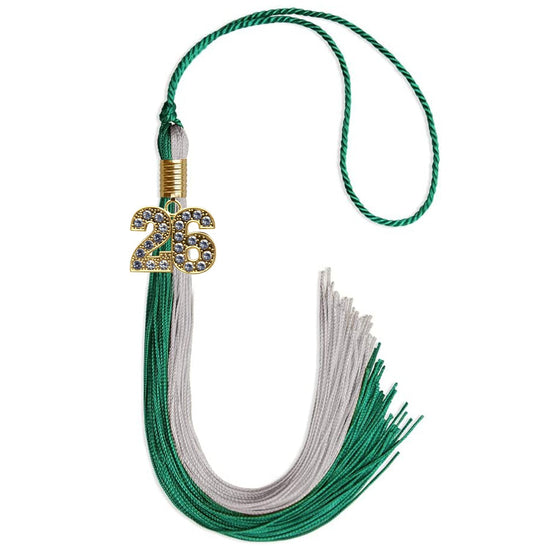 Emerald Green/Grey Graduation Tassel with Gold Bling Charm by Wholesale Grad Supply
