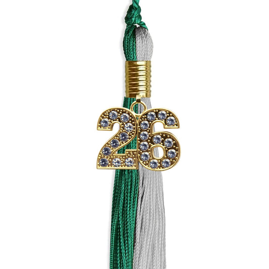 Emerald Green/Grey Graduation Tassel with Gold Bling Charm by Wholesale Grad Supply