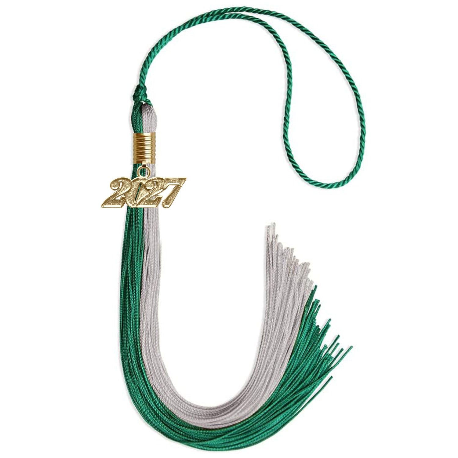 Emerald Green/Grey Graduation Tassel with Gold Bling Charm by Wholesale Grad Supply