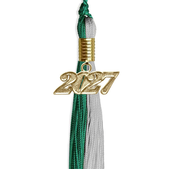 Emerald Green/Grey Graduation Tassel with Gold Bling Charm by Wholesale Grad Supply