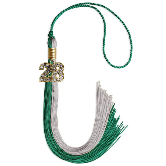 Emerald Green/Grey Graduation Tassel with Gold Bling Charm by Wholesale Grad Supply