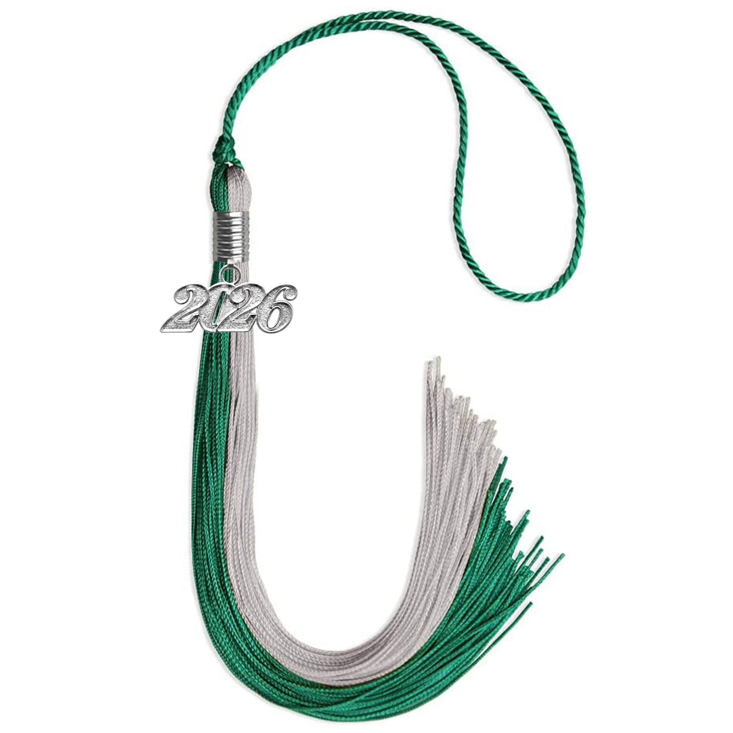 Emerald Green/Grey Graduation Tassel with Silver Bling Charm by Wholesale Grad Supply