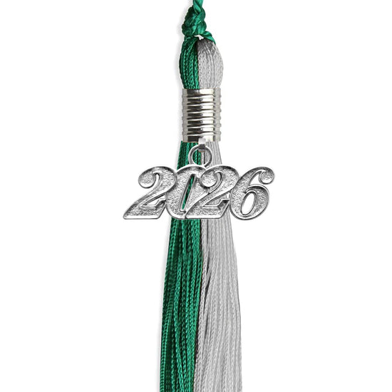 Emerald Green/Grey Graduation Tassel with Silver Bling Charm by Wholesale Grad Supply