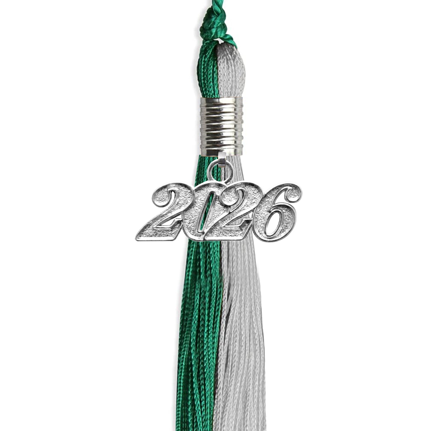 Emerald Green/Grey Graduation Tassel with Silver Bling Charm by Wholesale Grad Supply