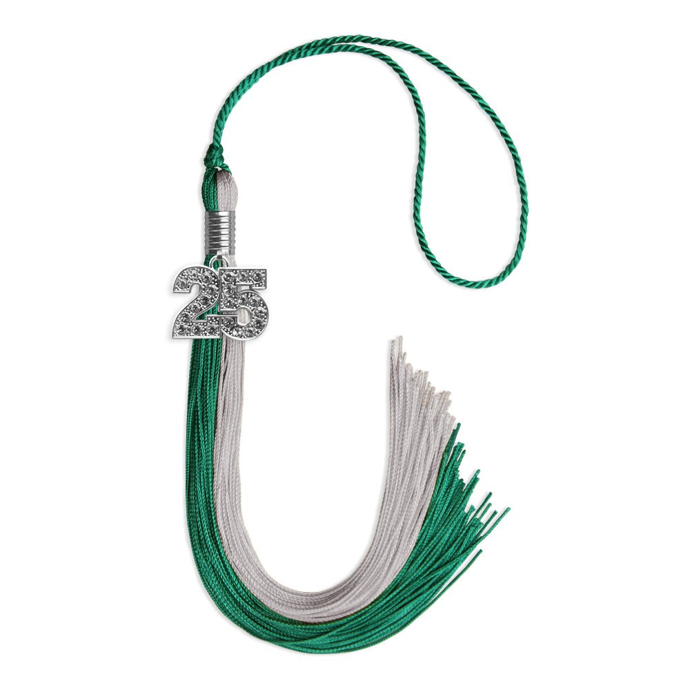 Emerald Green/Grey Graduation Tassel with Silver Bling Charm by Wholesale Grad Supply