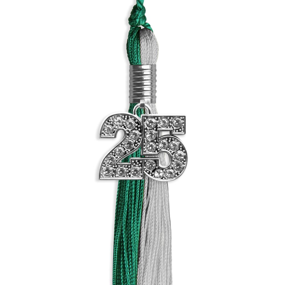 Emerald Green/Grey Graduation Tassel with Silver Bling Charm by Wholesale Grad Supply