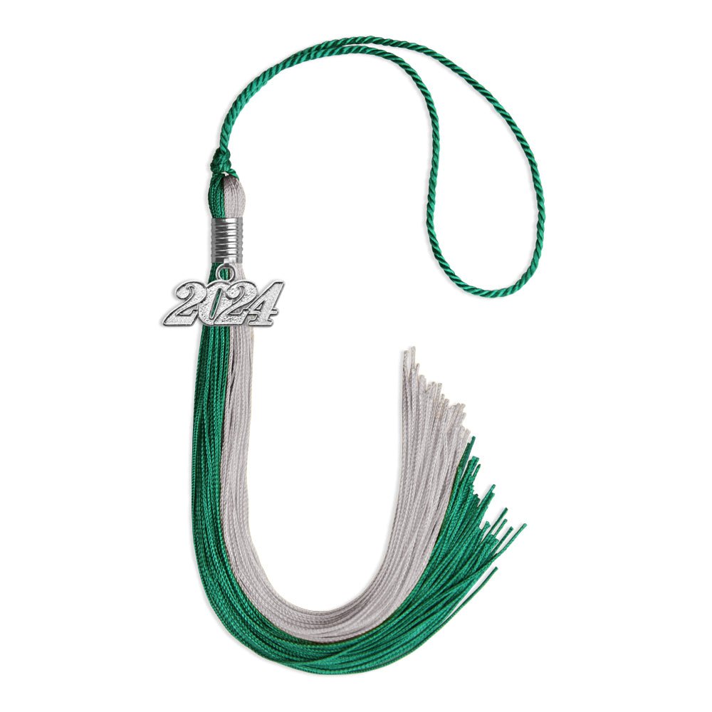 Emerald Green/Grey Graduation Tassel with Silver Bling Charm by Wholesale Grad Supply