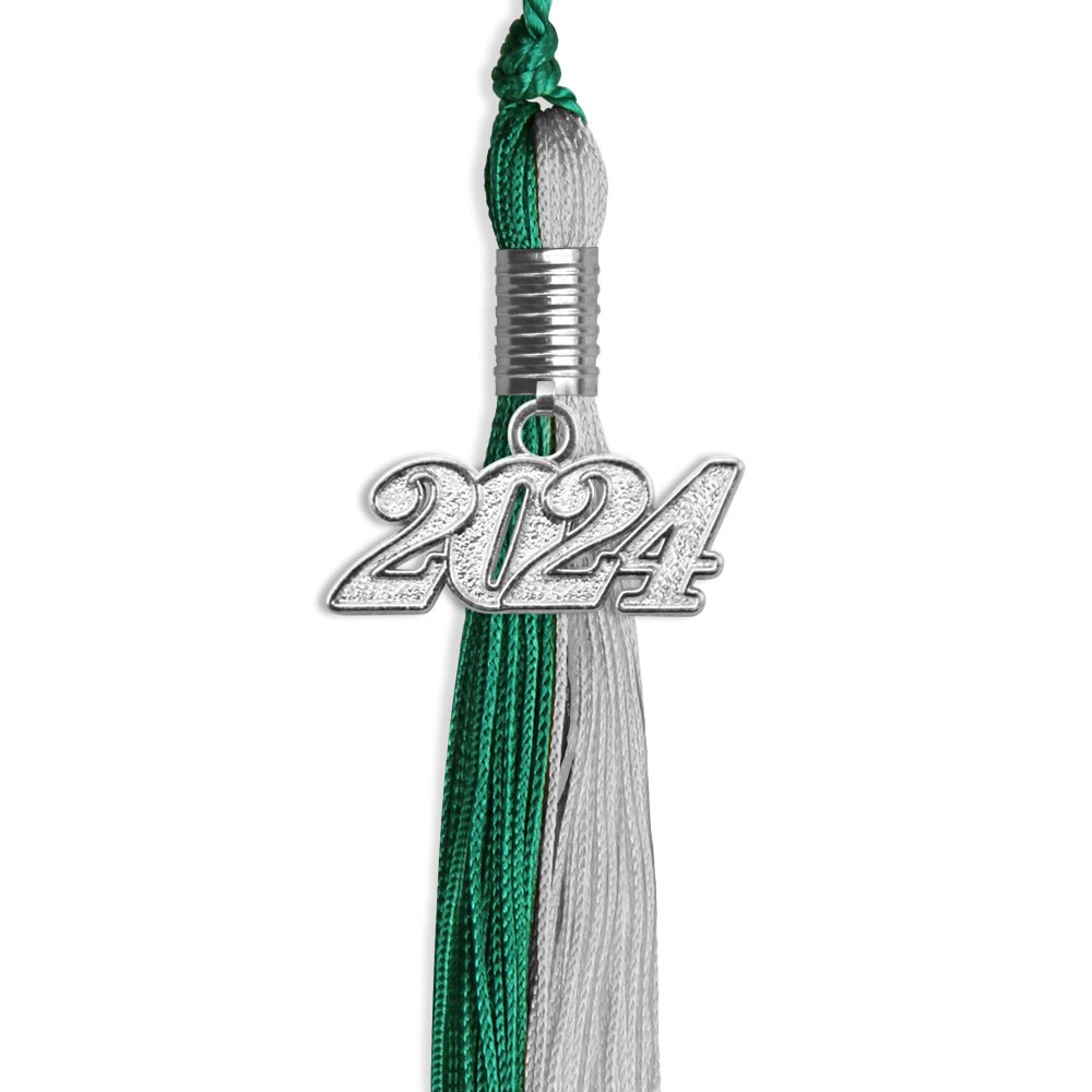 Emerald Green/Grey Graduation Tassel with Silver Bling Charm by Wholesale Grad Supply