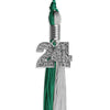 Emerald Green/Grey Graduation Tassel with Silver Bling Charm by Wholesale Grad Supply