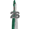 Emerald Green/Grey Graduation Tassel with Silver Bling Charm by Wholesale Grad Supply