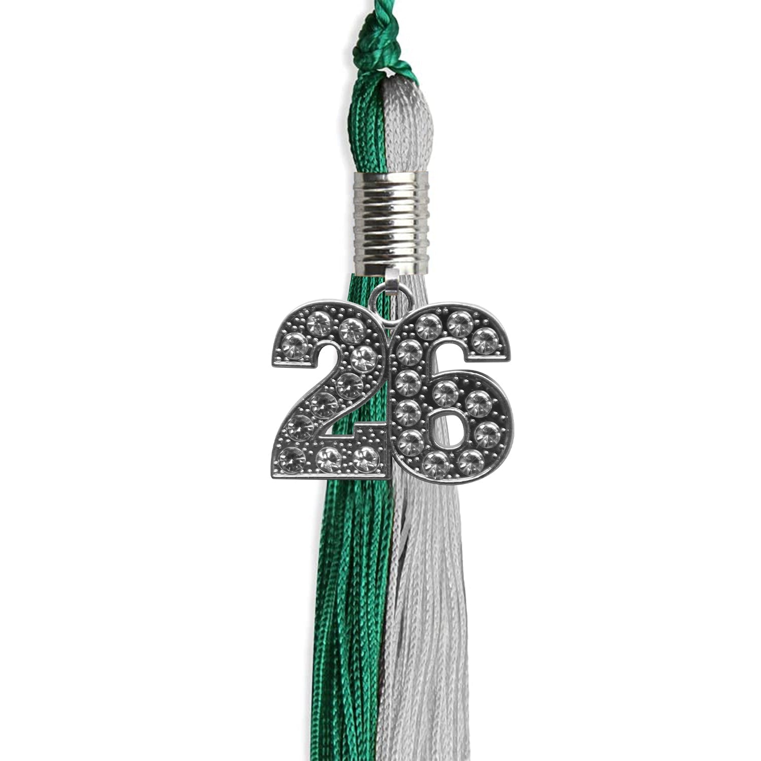Emerald Green/Grey Graduation Tassel with Silver Bling Charm by Wholesale Grad Supply