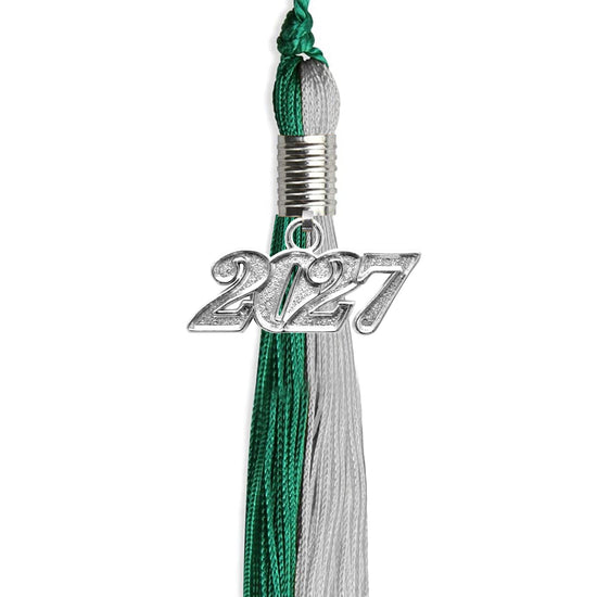 Emerald Green/Grey Graduation Tassel with Silver Bling Charm by Wholesale Grad Supply