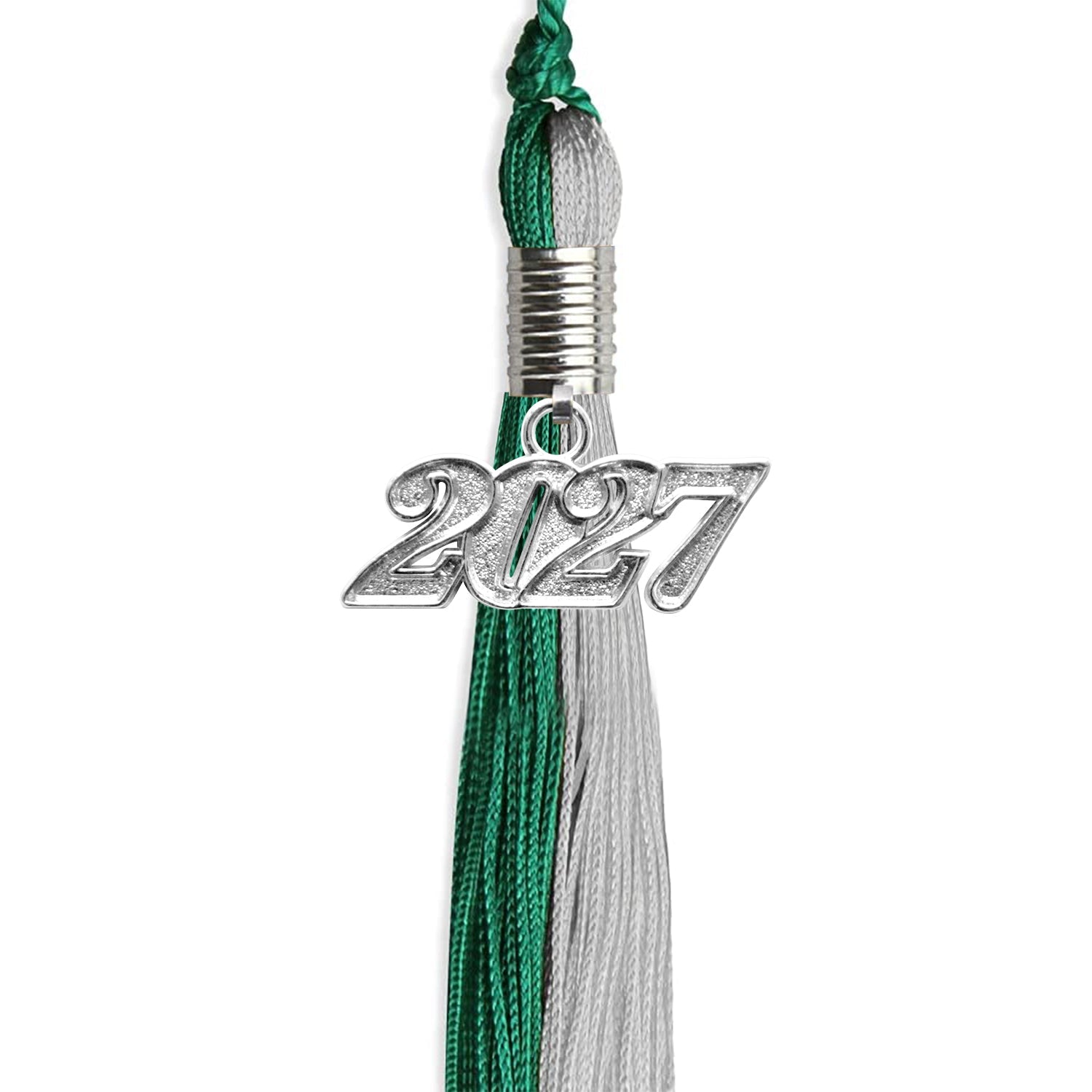 Emerald Green/Grey Graduation Tassel with Silver Bling Charm by Wholesale Grad Supply