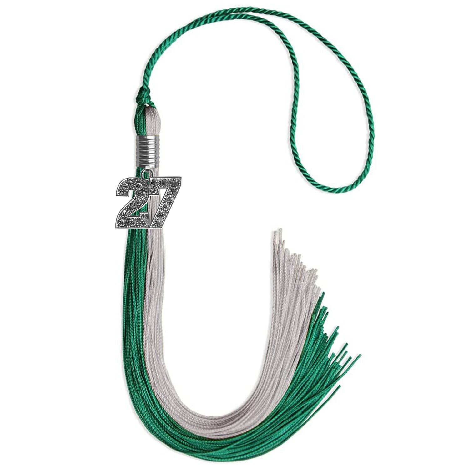 Emerald Green/Grey Graduation Tassel with Silver Bling Charm by Wholesale Grad Supply