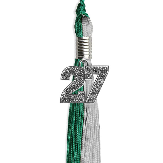 Emerald Green/Grey Graduation Tassel with Silver Bling Charm by Wholesale Grad Supply
