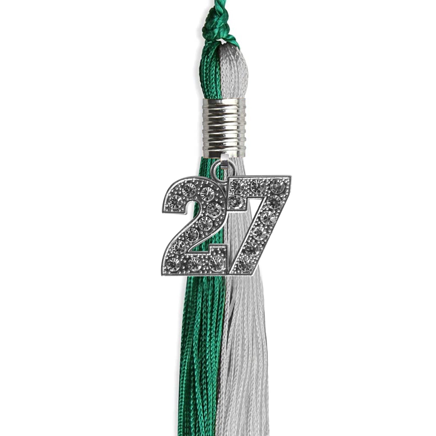 Emerald Green/Grey Graduation Tassel with Silver Bling Charm by Wholesale Grad Supply