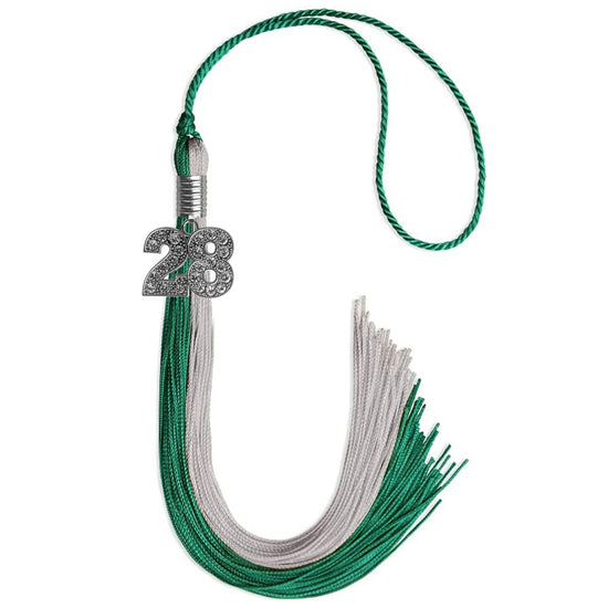 Emerald Green/Grey Graduation Tassel with Silver Bling Charm by Wholesale Grad Supply