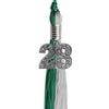 Emerald Green/Grey Graduation Tassel with Silver Bling Charm by Wholesale Grad Supply