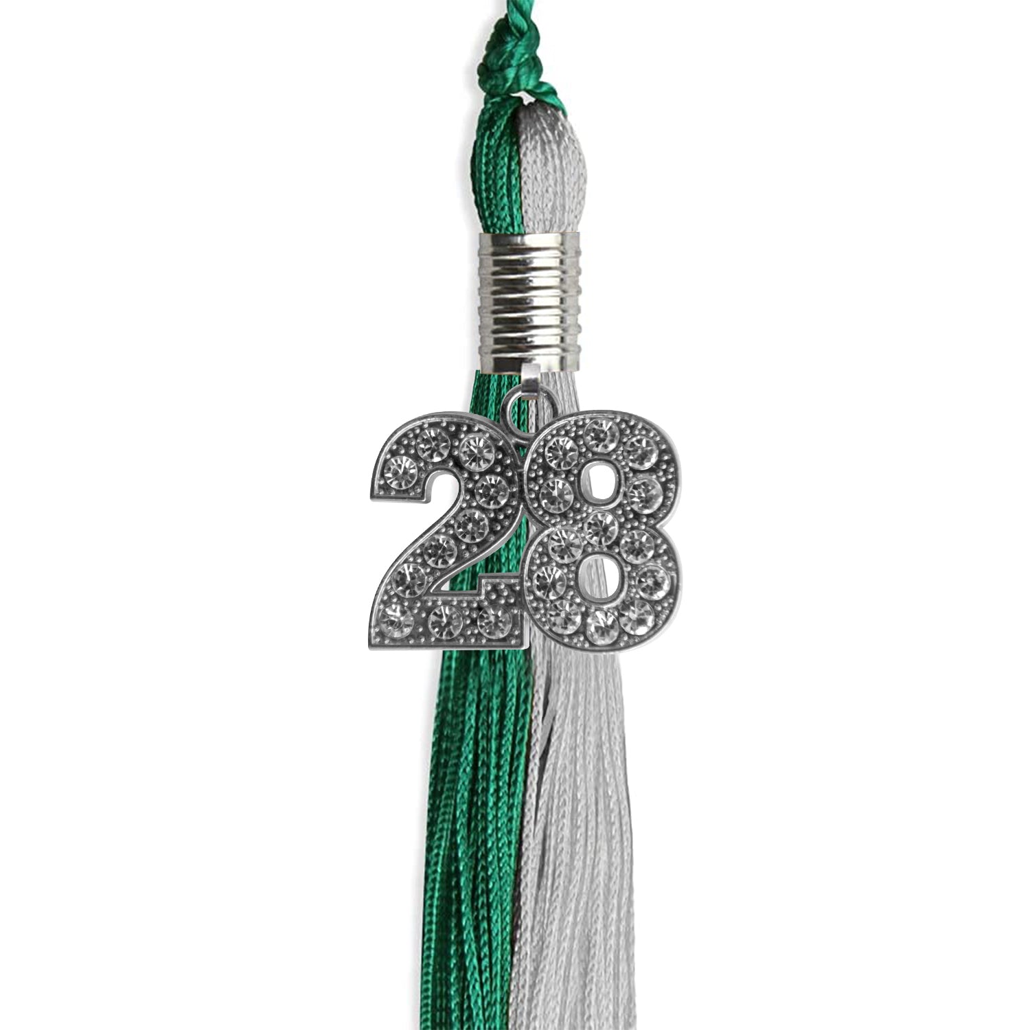 Emerald Green/Grey Graduation Tassel with Silver Bling Charm by Wholesale Grad Supply