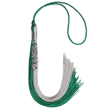 Emerald Green/Grey Graduation Tassel with Silver Stacked Date Drop by Wholesale Grad Supply