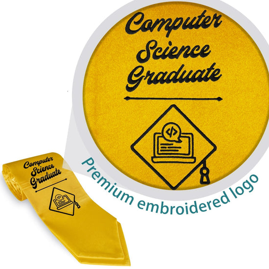 Gold Computer Science Graduate Stole/Sash with Classic Tips by Wholesale Grad Supply