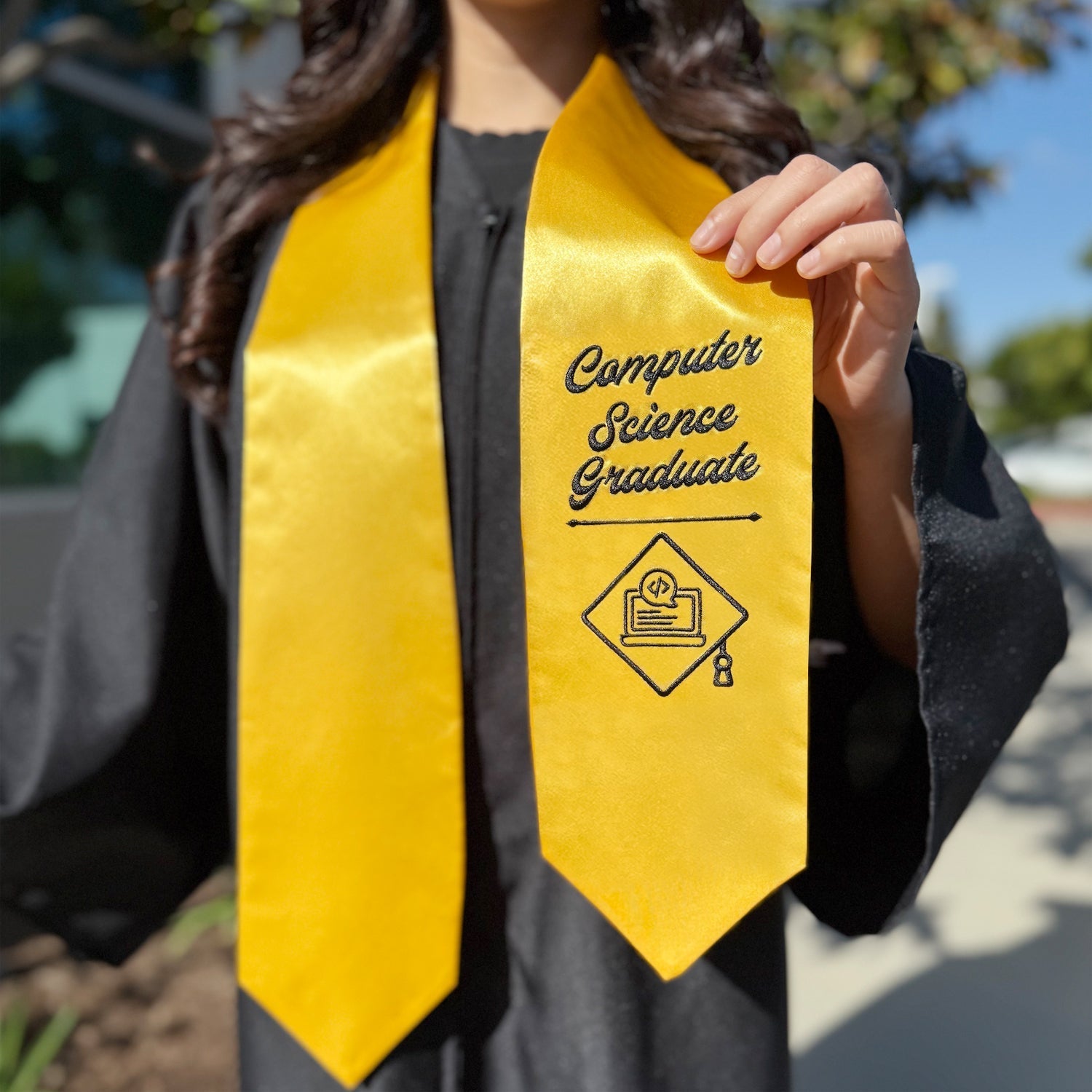 Gold Computer Science Graduate Stole/Sash with Classic Tips by Wholesale Grad Supply