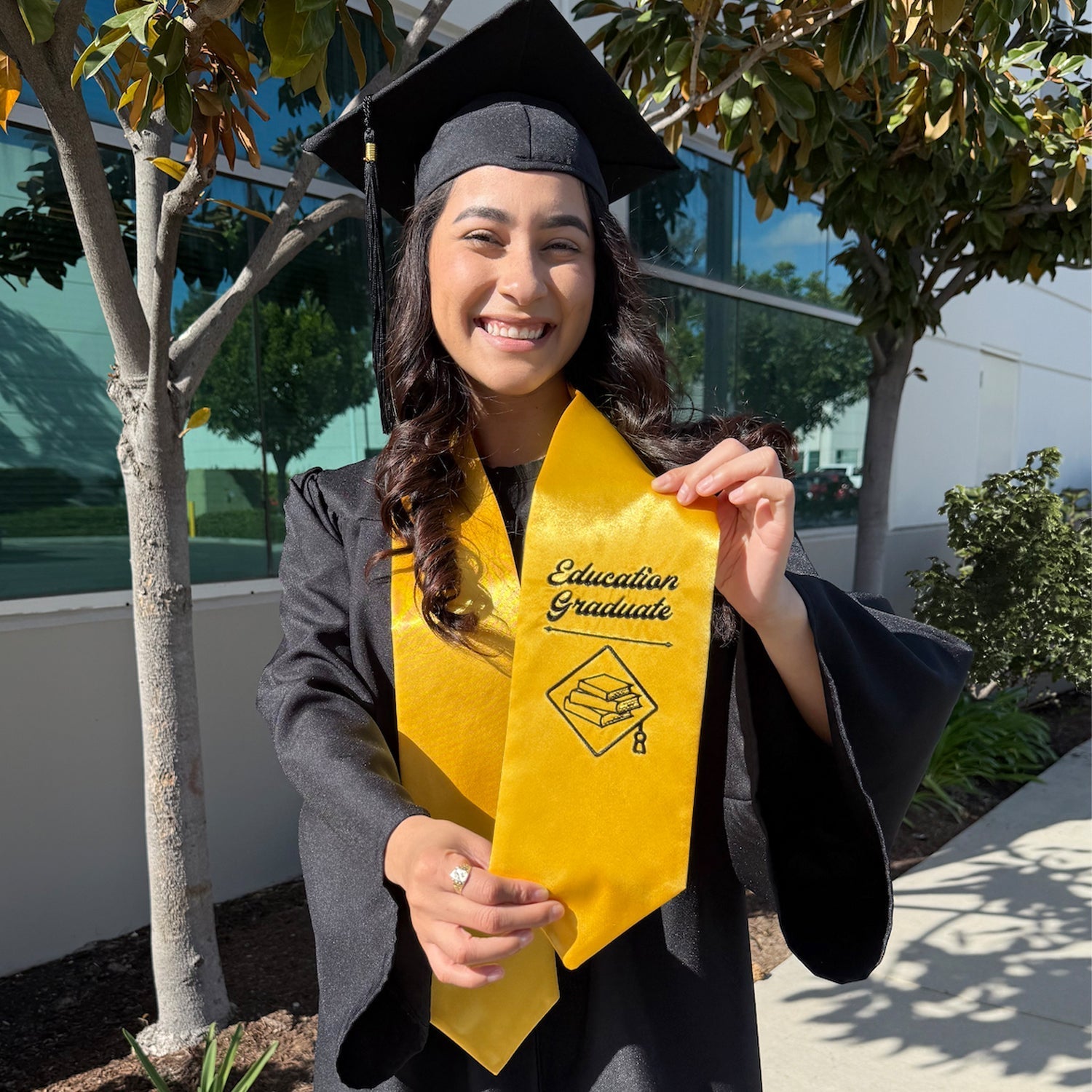 Gold Education Graduate Stole/Sash with Classic Tips by Wholesale Grad Supply