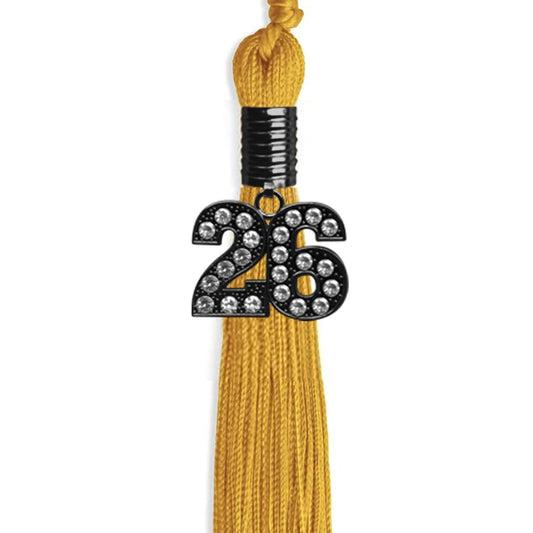 Gold Graduation Tassel with Black Bling Charm by Wholesale Grad Supply