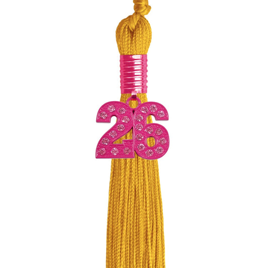 Gold Graduation Tassel with Pink Bling Charm by Wholesale Grad Supply