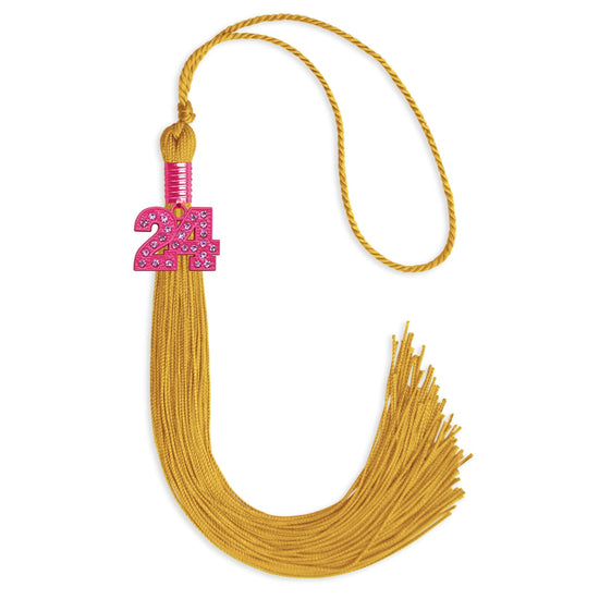 Gold Graduation Tassel with Pink Bling Charm by Wholesale Grad Supply