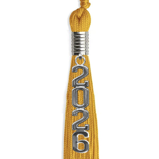 Gold Graduation Tassel with Silver Stacked Date Drop by Wholesale Grad Supply