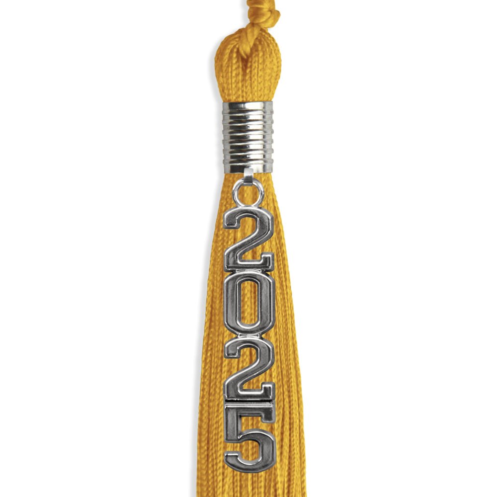 Gold Graduation Tassel with Silver Stacked Date Drop by Wholesale Grad Supply