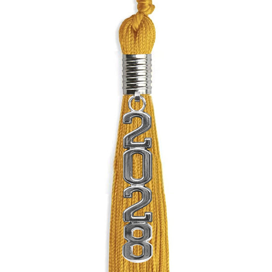 Gold Graduation Tassel with Silver Stacked Date Drop by Wholesale Grad Supply
