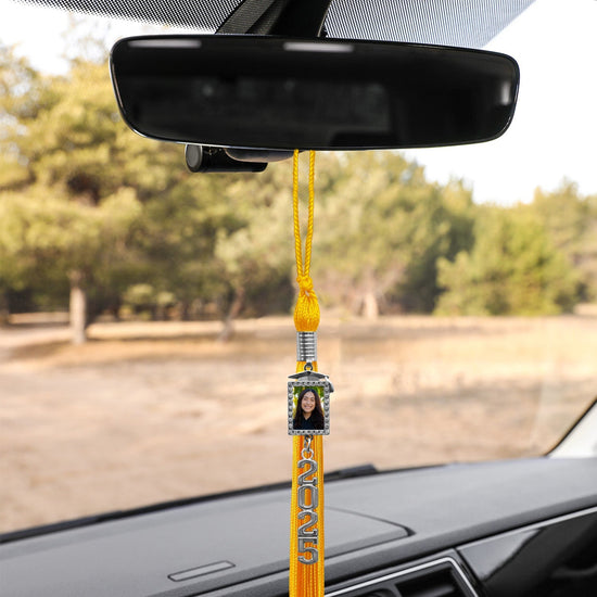 Gold Tassel with Photo Frame Charm and Stacked Date Drop by Wholesale Grad Supply