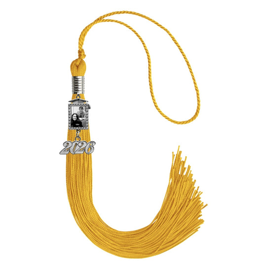 Gold Tassel with Photo Frame Charm and Year Date Drop by Wholesale Grad Supply