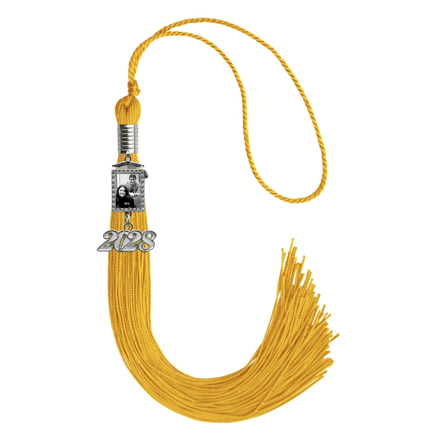 Gold Tassel with Photo Frame Charm and Year Date Drop by Wholesale Grad Supply