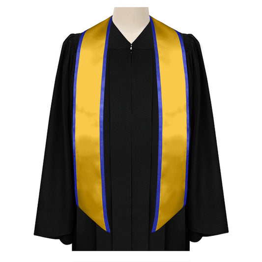 Gold/Royal Blue Plain Graduation Stole with Trim Color & Angled End by Wholesale Grad Supply